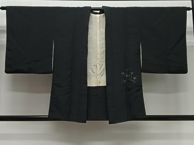 平和屋着物#羽織 寿光織 枝花文 黒地 金糸 正絹 逸品 CABG3776ua