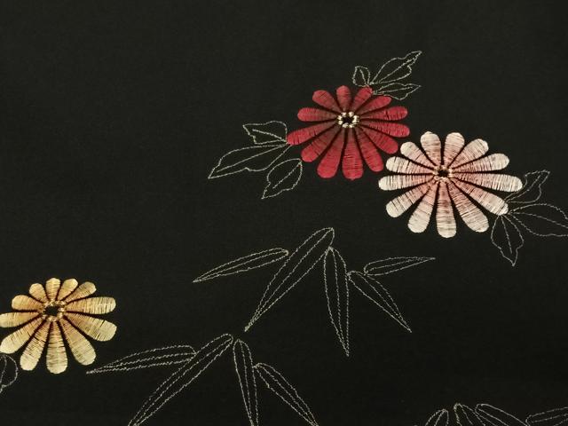 平和屋着物#羽織 総刺繍 草花文 黒地 金糸 正絹 逸品 CABG3780ua