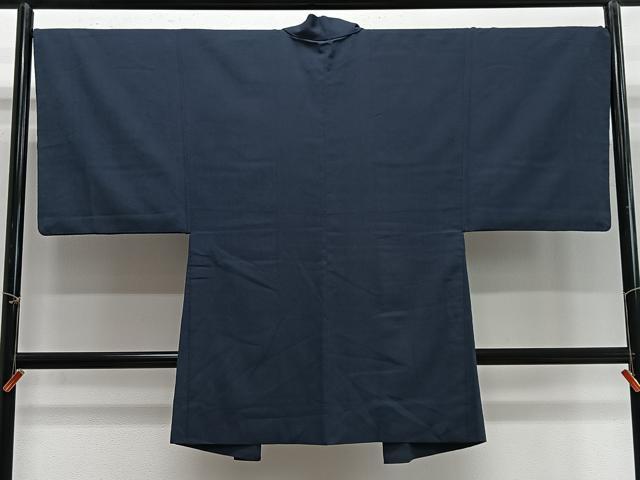 平和屋着物∞男性 長羽織 紬地 鉄御納戸色 正絹 逸品 CABG3782ua
