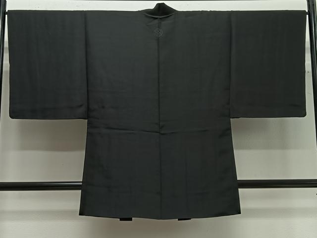 平和屋着物∞男性 長羽織 紬地 暗黒色 正絹 逸品 CABG3785ua