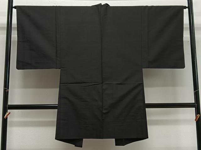 平和屋着物∞男性 長羽織 紬地 黒色 正絹 逸品 CABG3791ua