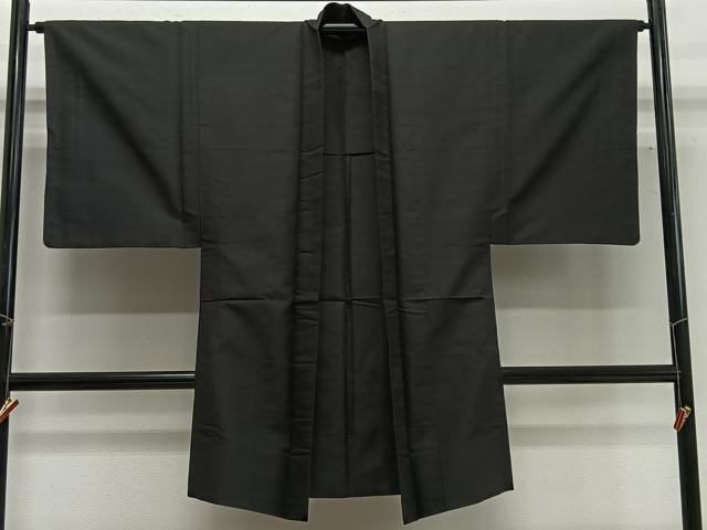 平和屋着物∞男性 長羽織 紬地 黒色 正絹 逸品 CABG3791ua