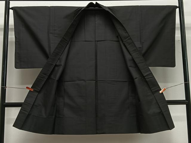 平和屋着物∞男性 長羽織 紬地 黒色 正絹 逸品 CABG3791ua