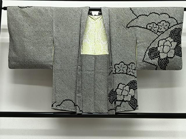 平和屋着物∞羽織 総絞り 雲取り花文 黒地 正絹 逸品 CABG3802ua