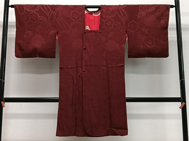 平和屋着物#道行コート 亀甲草花地紋 葡萄茶色 正絹 逸品 CABG3805ua