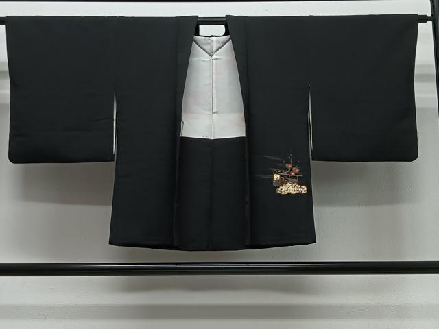 平和屋着物#羽織 駒刺繍 鼓吉祥文 黒地 金彩 正絹 逸品 CABG3812ua