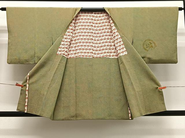 平和屋着物#道行コート 絵皿花文 鬼しぼ縮緬 正絹 逸品 CABG3817ua