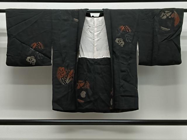 平和屋着物#羽織 寿光織 草花丸文 黒地 金糸 正絹 逸品 CABG3818ua