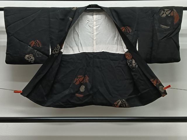 平和屋着物#羽織 寿光織 草花丸文 黒地 金糸 正絹 逸品 CABG3818ua