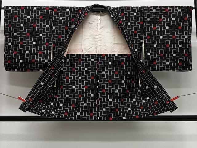 平和屋着物#羽織 紬地 十字文様 黒地 正絹 逸品 未使用 CABG3827ua