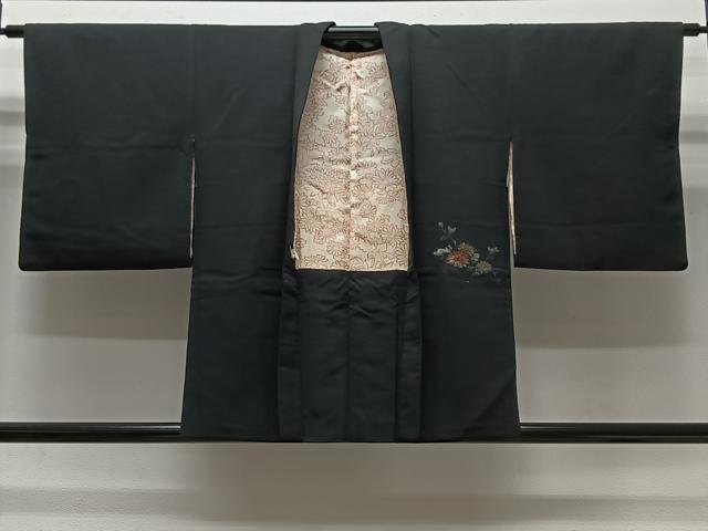 平和屋着物#羽織 寿光織 流水花文 黒地 金糸 正絹 逸品 CABG3836ua