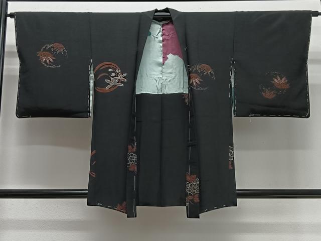 平和屋着物#羽織 寿光織 花丸文 黒地 正絹 逸品 未使用 CABG3845ua