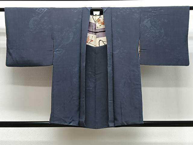 平和屋着物#羽織 花丸地紋 鉄御納戸色 正絹 逸品 CABG3861ua