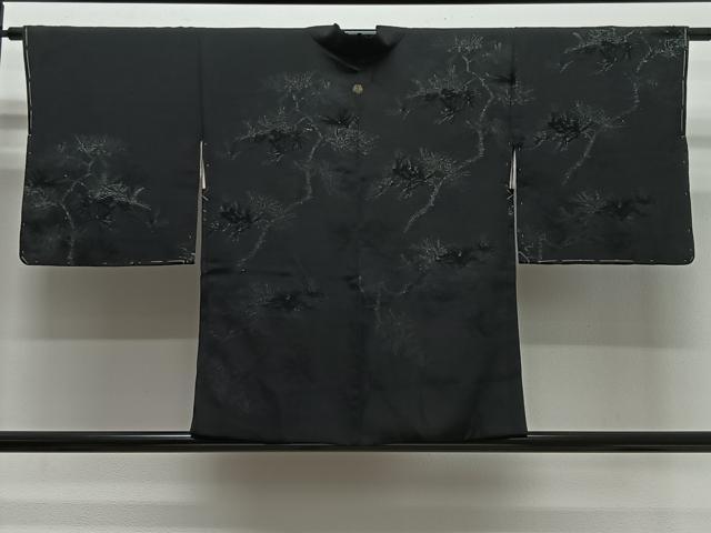 平和屋着物#羽織 寿光織 三蓋松 黒地 銀糸 正絹 逸品 未使用 CABG3868ua