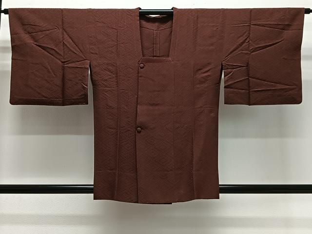平和屋着物#道行コート 単衣 菱地紋 錆色 正絹 逸品 CABG3869ua