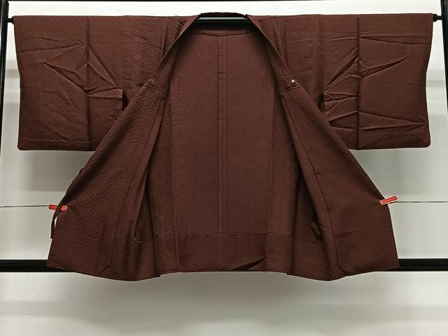 平和屋着物#道行コート 単衣 菱地紋 錆色 正絹 逸品 CABG3869ua