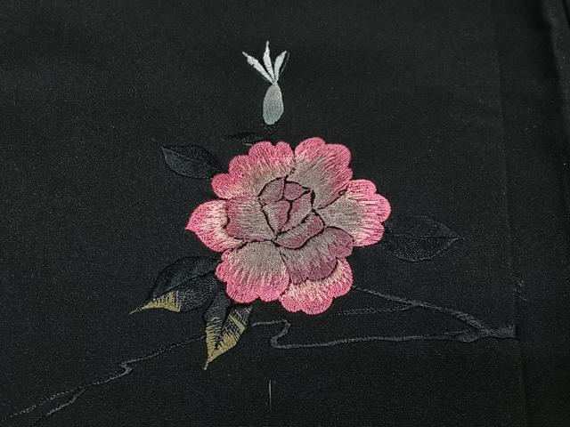 平和屋着物#羽織 刺繍 草花文 黒地 正絹 逸品 CABG3871ua