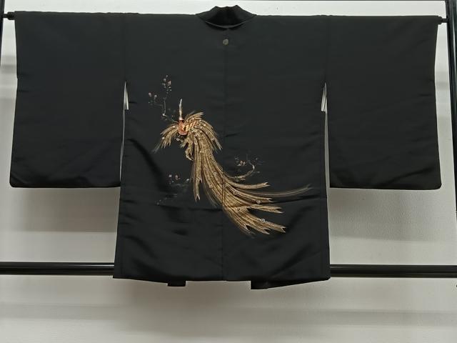 平和屋着物#羽織 孔雀花文 黒地 金銀彩 正絹 逸品 CABG3873ua