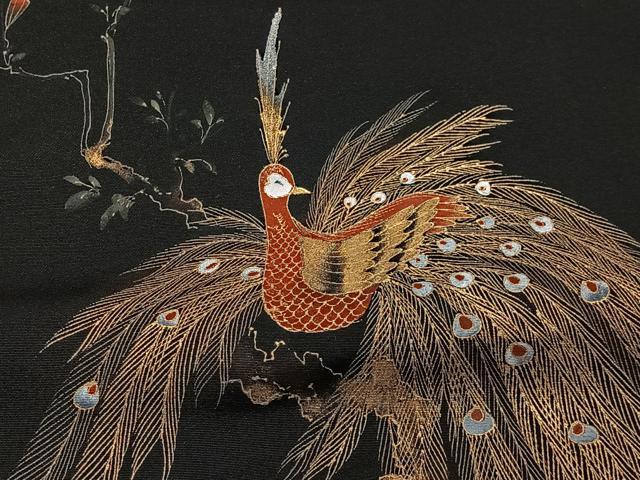 平和屋着物#羽織 孔雀花文 黒地 金銀彩 正絹 逸品 CABG3873ua