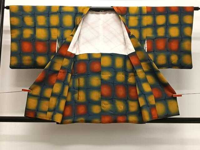 平和屋着物#道行コート 格子 暈し染め 正絹 逸品 CABG3874ua