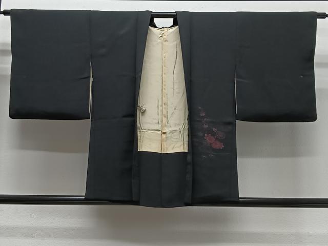 平和屋着物#羽織 寿光織 流水花文 黒地 正絹 逸品 CABG3877ua