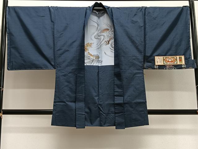 平和屋着物∞男性 羽織 本場大島紬 格子 羽裏:龍・虎 証紙付き 正絹 逸品 未使用 CABG3897ua