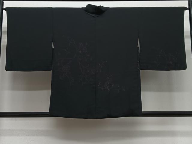 平和屋着物#羽織 寿光織 枝花文 黒地 正絹 逸品 CABG3965ua