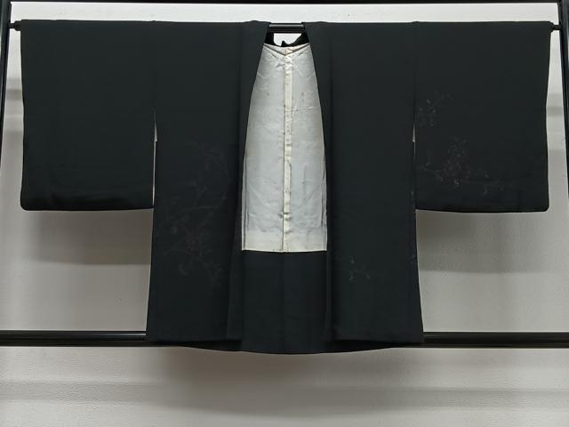 平和屋着物#羽織 寿光織 枝花文 黒地 正絹 逸品 CABG3965ua