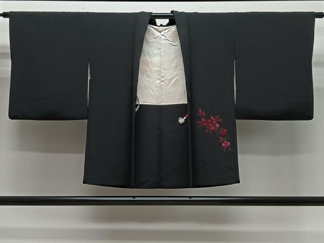 平和屋着物#羽織 総刺繍 枝花文 黒地 正絹 逸品 CABG3966ua