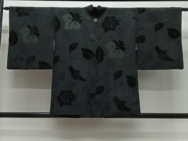 平和屋着物#羽織 ビロード 枝花文 黒地 正絹 逸品 CABG3969ua