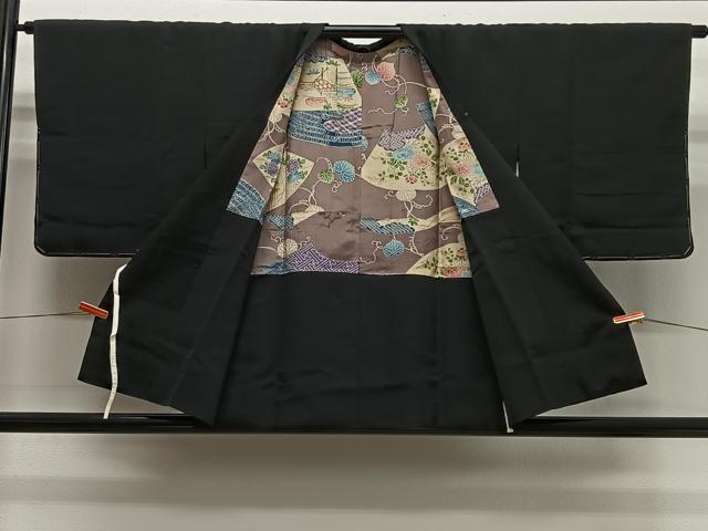 平和屋着物#道行コート 寿光織 風景文 黒地 金銀糸 正絹 逸品 CABG3978ua