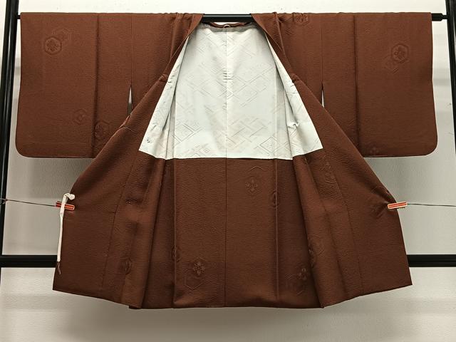 平和屋着物#道行コート 亀甲花地紋 錆色 正絹 逸品 CABG3992ua
