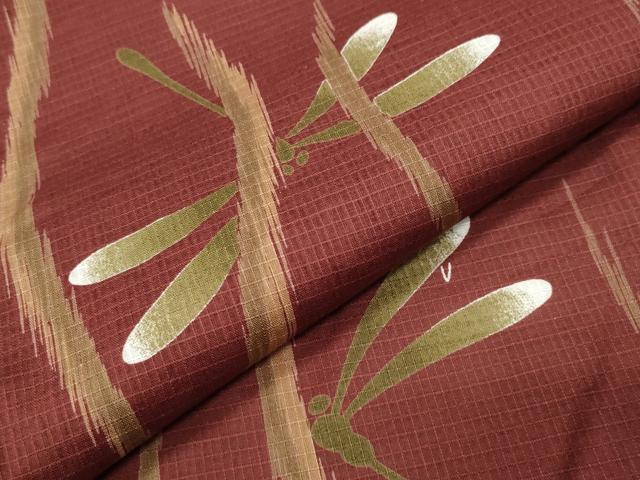 平和屋着物∴夏物 綿紅梅 浴衣 トンボ 風鈴 花唐草文 綿 逸品 CABG4018gh