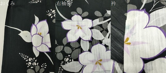 平和屋着物∴夏物 浴衣 23区 桔梗 黒地 綿 逸品 CABG4021gh