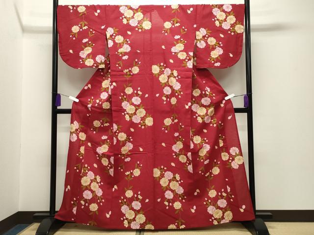 平和屋着物∴夏物 綿紅梅 浴衣 枝桜文 綿 逸品 CABG4023gh