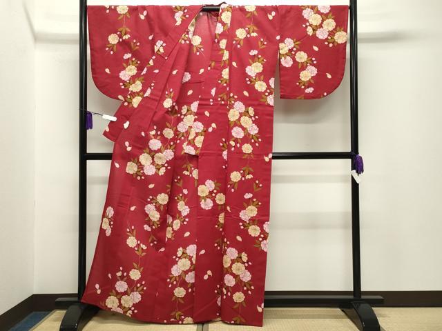 平和屋着物∴夏物 綿紅梅 浴衣 枝桜文 綿 逸品 CABG4023gh