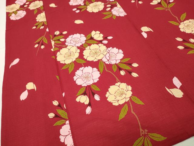 平和屋着物∴夏物 綿紅梅 浴衣 枝桜文 綿 逸品 CABG4023gh