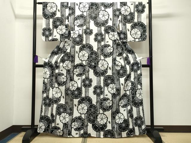 平和屋着物∴夏物 浴衣 舞花文 黒地 綿麻 逸品 CABG4027gh
