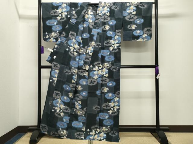 平和屋着物∴夏物 浴衣 朝顔 舞蝶文 綿 逸品 CABG4032gh