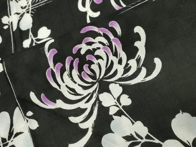 平和屋着物∴夏物 浴衣 裏菊花文 黒地 綿 逸品 CABG4034gh