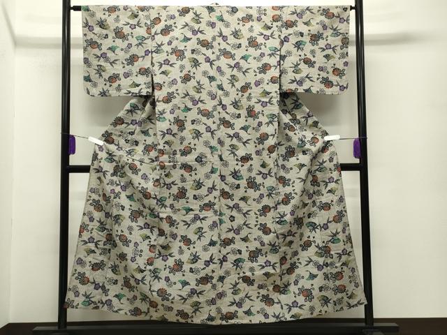 平和屋着物∴夏物 浴衣 型染め 扇面飛鶴花文 綿 逸品 CABG4041gh
