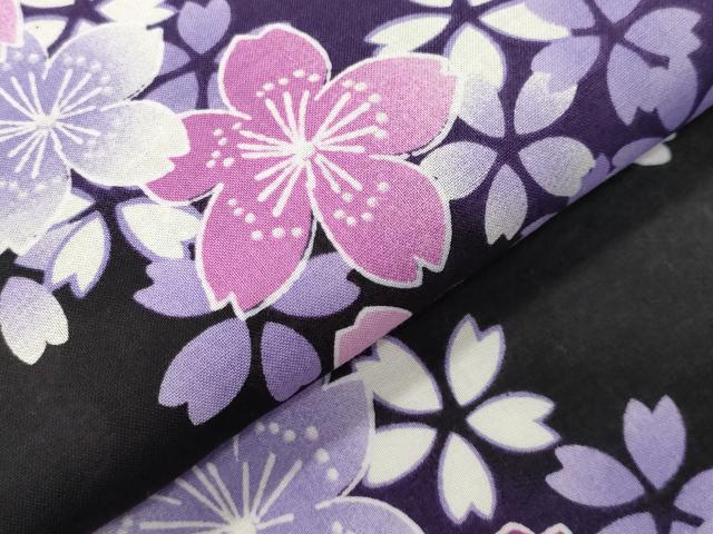 平和屋着物∴夏物 浴衣 舞桜文 黒地 綿 逸品 CABG4042gh