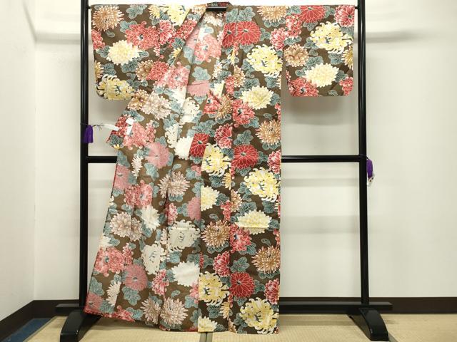 平和屋着物∴夏物 綿紅梅 浴衣 菊花文 綿 逸品 CABG4044gh