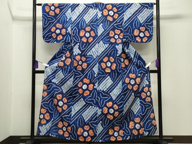 平和屋着物∴夏物 浴衣 有松鳴海絞り 斜線花文 綿 逸品 CABG4053gh