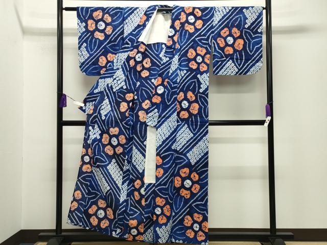平和屋着物∴夏物 浴衣 有松鳴海絞り 斜線花文 綿 逸品 CABG4053gh