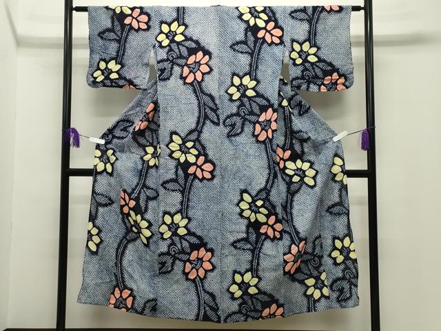 平和屋着物∴夏物 浴衣 有松鳴海絞り 枝花文 綿 逸品 CABG4054gh