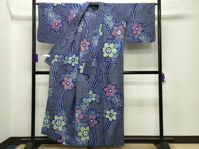 平和屋着物∴夏物 浴衣 有松鳴海絞り 草花文 綿 逸品 CABG4059gh