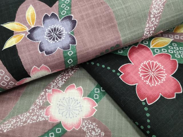 平和屋着物∴夏物 綿紅梅 浴衣 舞桜文 黒地 綿 逸品 CABG4073gh