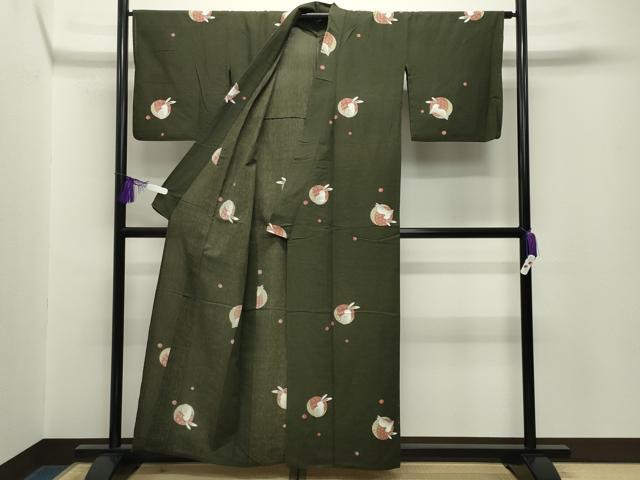 平和屋着物∴夏物 綿紅梅 浴衣 跳兎 月 金彩 綿 逸品 CABG4075gh