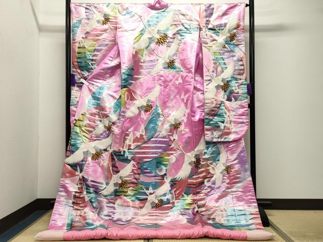平和屋本店●色打掛 お引きずり 和装 婚礼 結婚式 花嫁 神社挙式 刺繍 飛鶴舞蝶文 暈し染め 銀彩 逸品 CABG4097gh